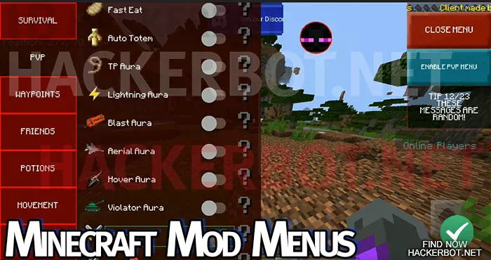 minecraft pe mod menu